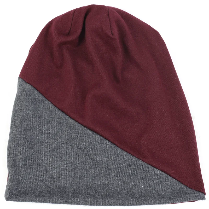 dark gray wine red Geebro, женские повседневные двухцветные шапки, хлопковые шапочки для женщин, мужчин, женщин, Skullies Bonnets, модный тюрбан, шапки - Цвет: dark gray wine red