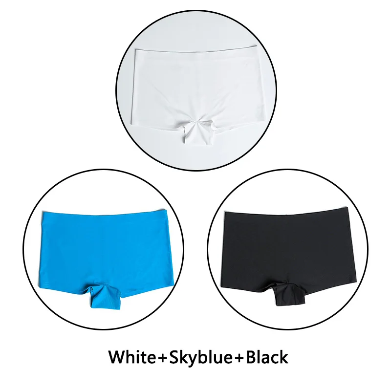 White SkyBlue Black 3 шт./партия, женские трусики бесшовные, сексуальные, однотонные, средний подъем, шелк льда, нижнее белье, XS-L, европейский размер, плюс размер, нижнее белье - Цвет: White SkyBlue Black