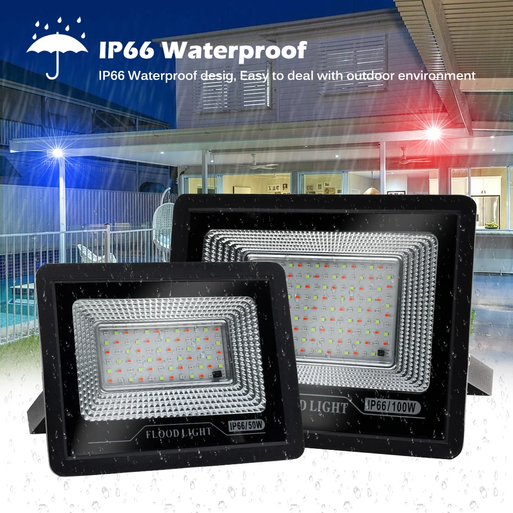 LED Flood Light 50W 100W IP66 Waterproof RGB Spotlight Outdoor Color  Changing RGB Floodlight for Party Stage Landscape Lighting