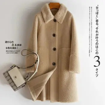 

Women 2021 Winter Warm Real Fur Coat Lady Soft Natural Sheep Sheared Wool Jacket Female Teddy Plush Genuine Lamb Fur Outwear B31