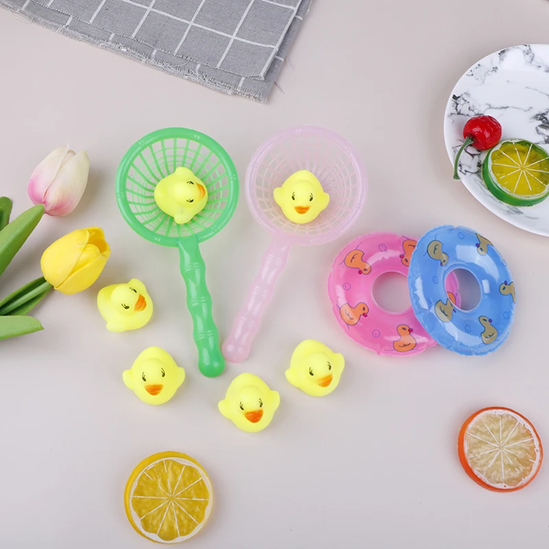 ¡Caliente! 5 unids/set Mini para baño de niños y bebés juguetes pato de goma adorable red de pesca ducha juegos venta al por mayor