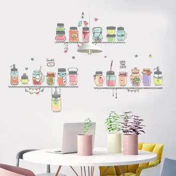 Large Creative Colored Bottle CanS Family Kitchen Restaurant Wall Sticker PVC Detachable Home Decor Wall Stickers