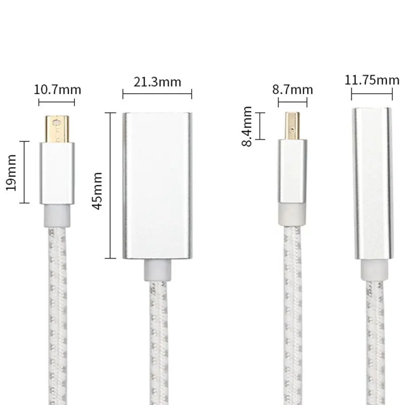 FULL-Mini DisplayPort-HDMI адаптер [Super Slim, алюминиевый корпус, Thunderbolt-HDMI адаптер серебристо-белый