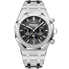 Binkada royal oak grande dial assista masculino totalmente automático relógio mecânico multi função fase da lua aço banda relógio masculino