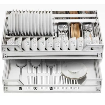 

Pull basket kitchen cabinet 304 stainless steel double buffer drawer kitchen cabinet seasoning dish bowl basket