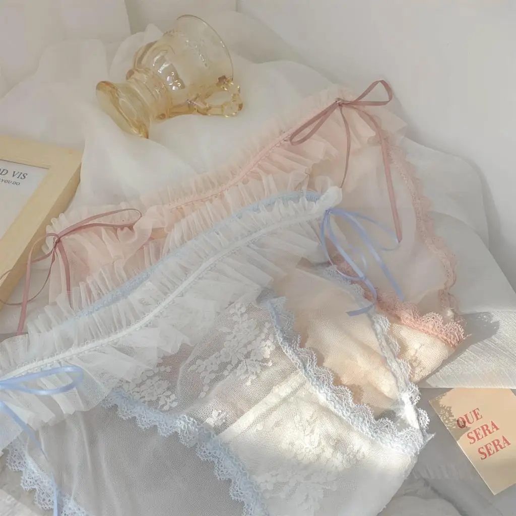 Pure White Sweet Mesh Flying Edge Sexy Teen Panties Summer Thin Cool Lace Pure Cotton Crotch