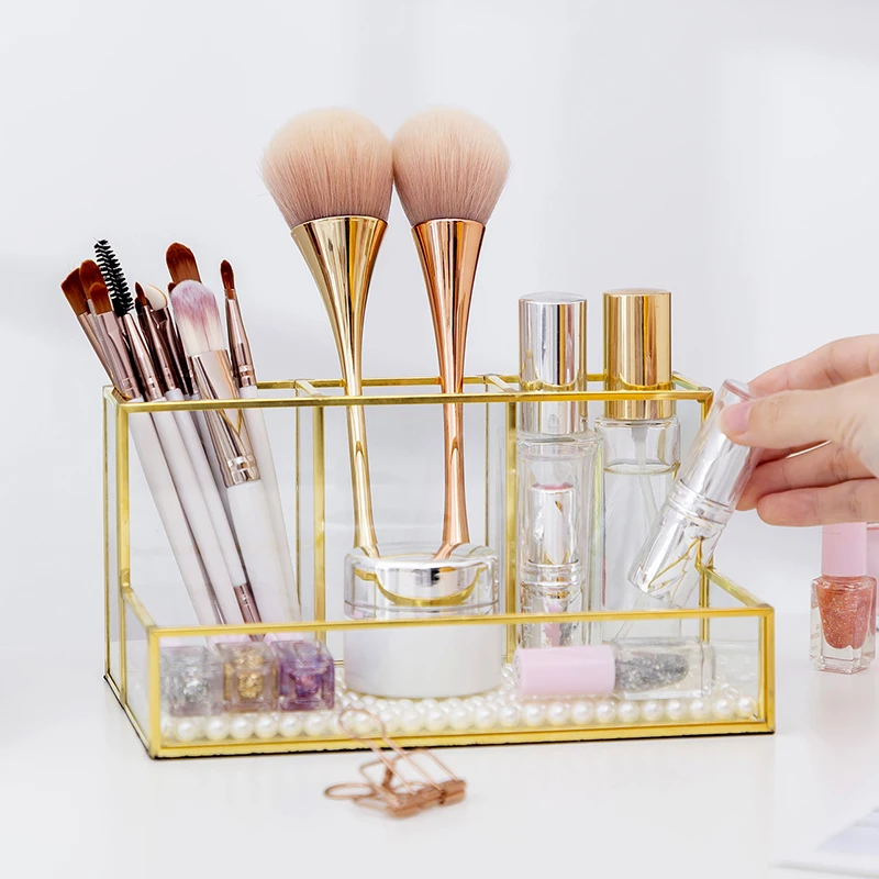 Gold Makeup Brush Holder / Creamon Crystal Makeup Brush Holder Crystal
