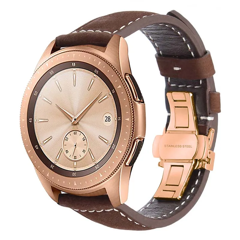 Dark Brown RG Итальянский ремешок для часов из натуральной кожи 20 мм 22 мм для samsung Galaxy Watch 42 мм 46 мм R810/R800 быстросъемный ремешок с застежкой-бабочкой - Цвет ремешка: Dark Brown RG