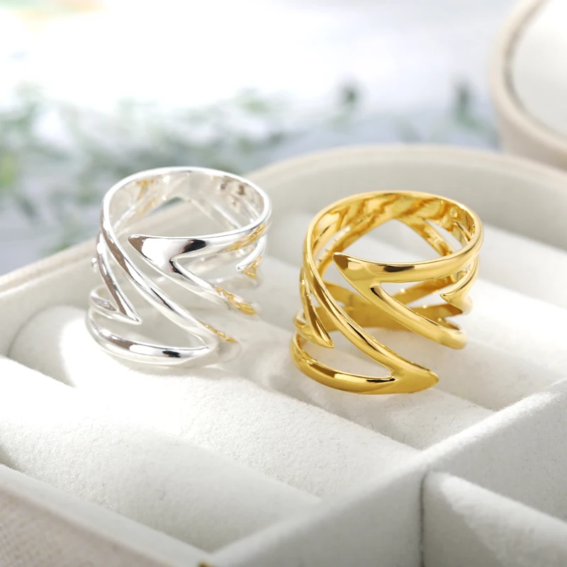Stainless Steel Rings For Women Men Gold Color Open Long Hollow