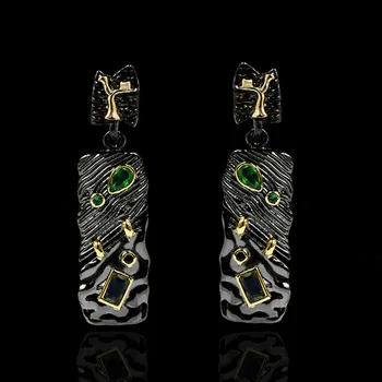 

Exquisite Ethnic Style Two-tone Black Gold Irregular Geometric Ladies Earrings 925 Silver Italian Handmade Jewelry Fancy Earring