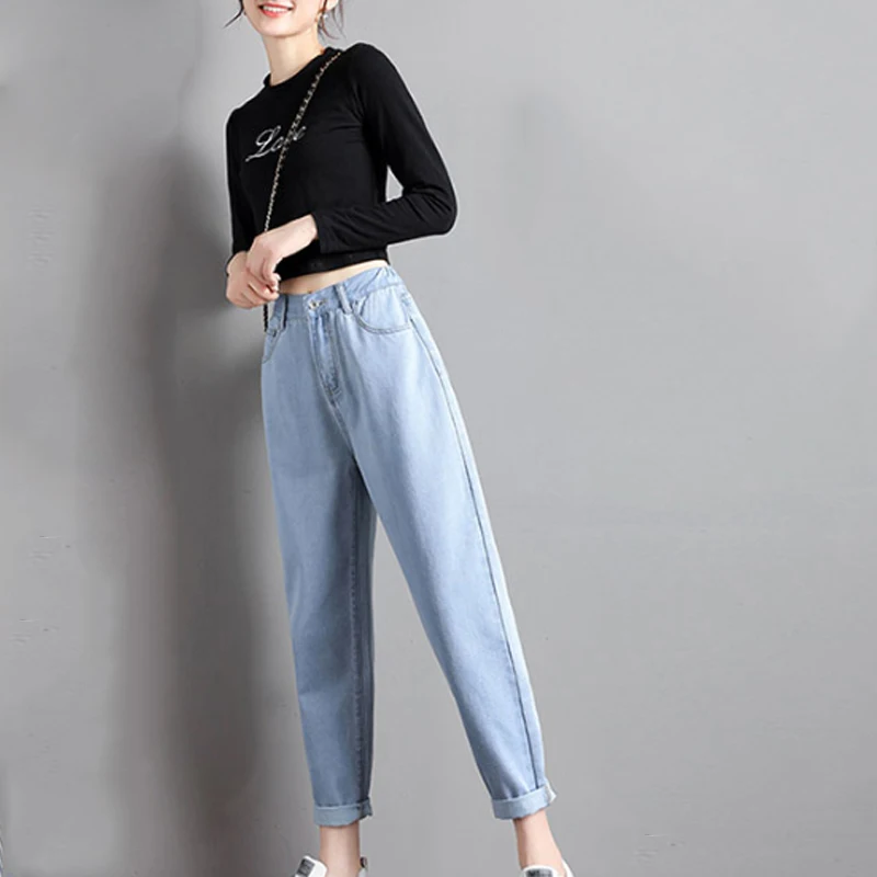 

Vintage Plus Size Harem Mom Jeans Loose High Waist Boyfriend Jeans For Women Cotton Korean Style Jeans Tall Woman Denim Pants