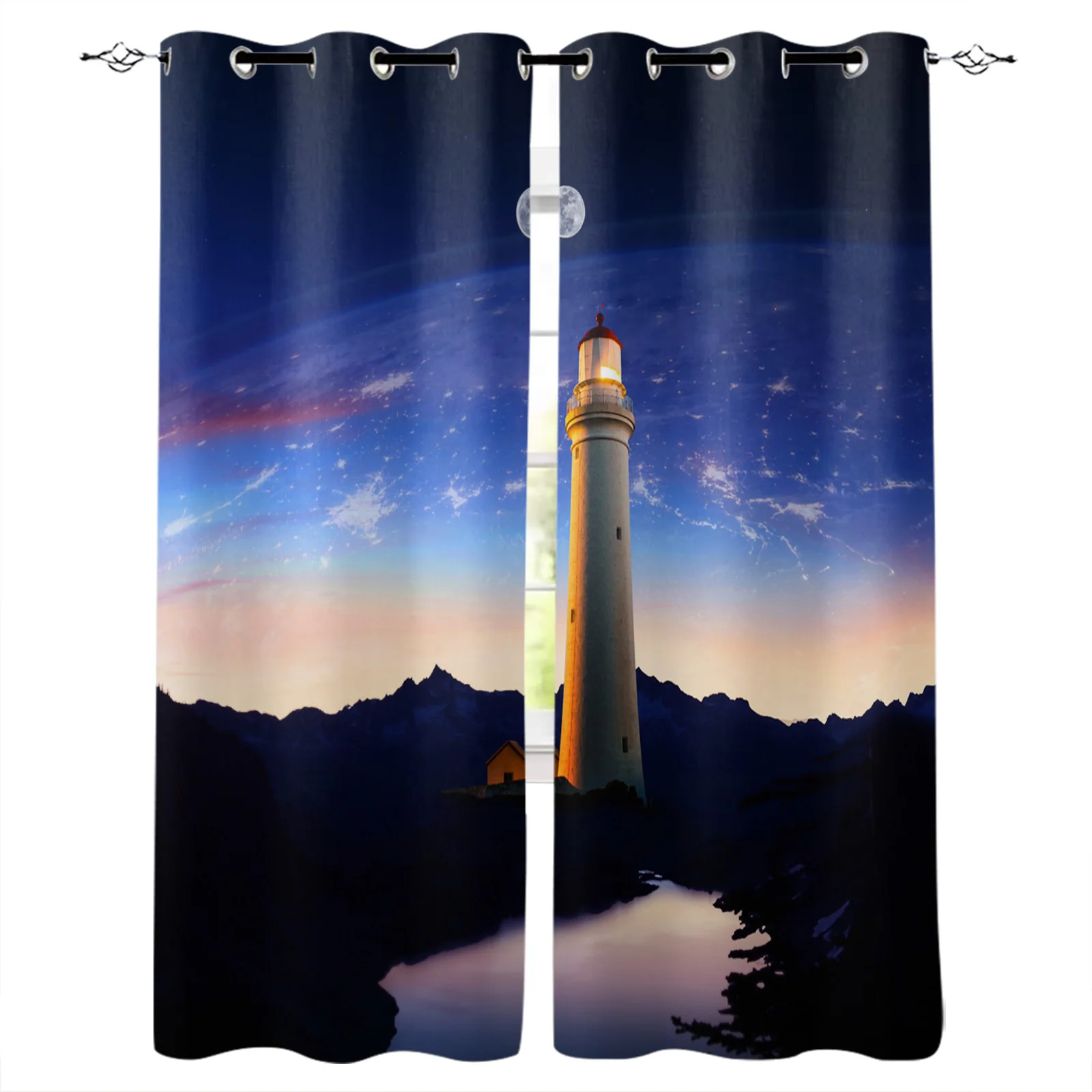 Space Decor Window Curtains Galaxy Stars in Celestial Astronomic Nebula Planets in Universe Drapes for Living Room Bedroom black and white curtains Curtains