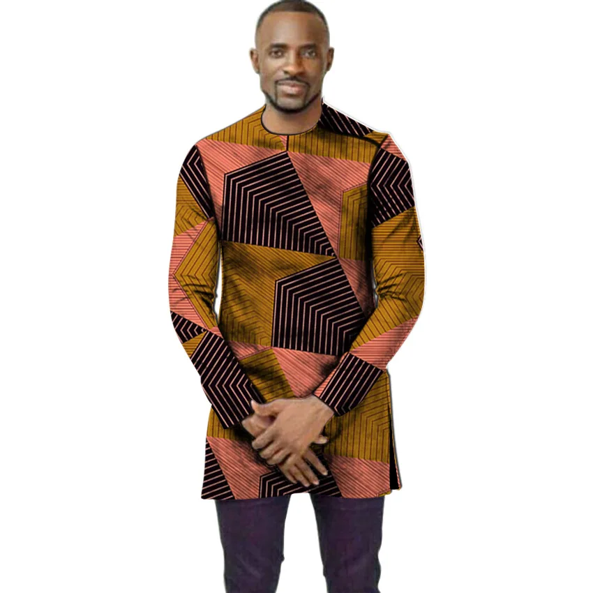 Африканская одежда мужская рубашка slim fit Анкара o-образным вырезом печати Топы настроить для свадебной одежды мужские формальные футболки "Анкара" - Цвет: 1
