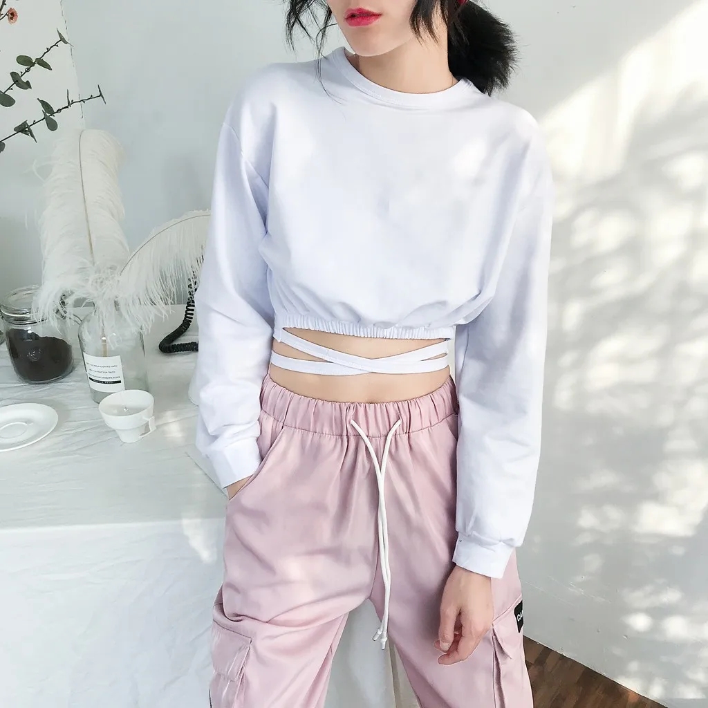 

2019 Fashion Women Harajuku Sweatshirt Bts-Bangtan Bandage Black Long Sleeve Sweatshirt Casual Loose Blouse Sudaderas Para Mujer
