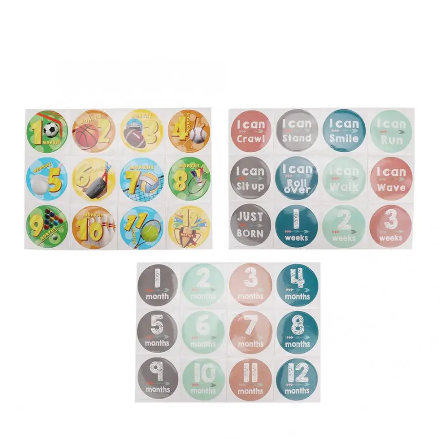 

Newborn Baby 1-12 Months Cartoon Round Month Stickers Photograph Prop Memory Record Clothing Accessory Sticker For Baby