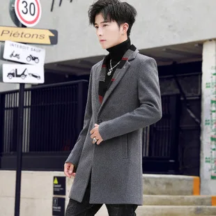 Весна стиль корейский стиль Slim Fit мужской повседневный костюм шерстяное мужское пальто средней длины поколение жира