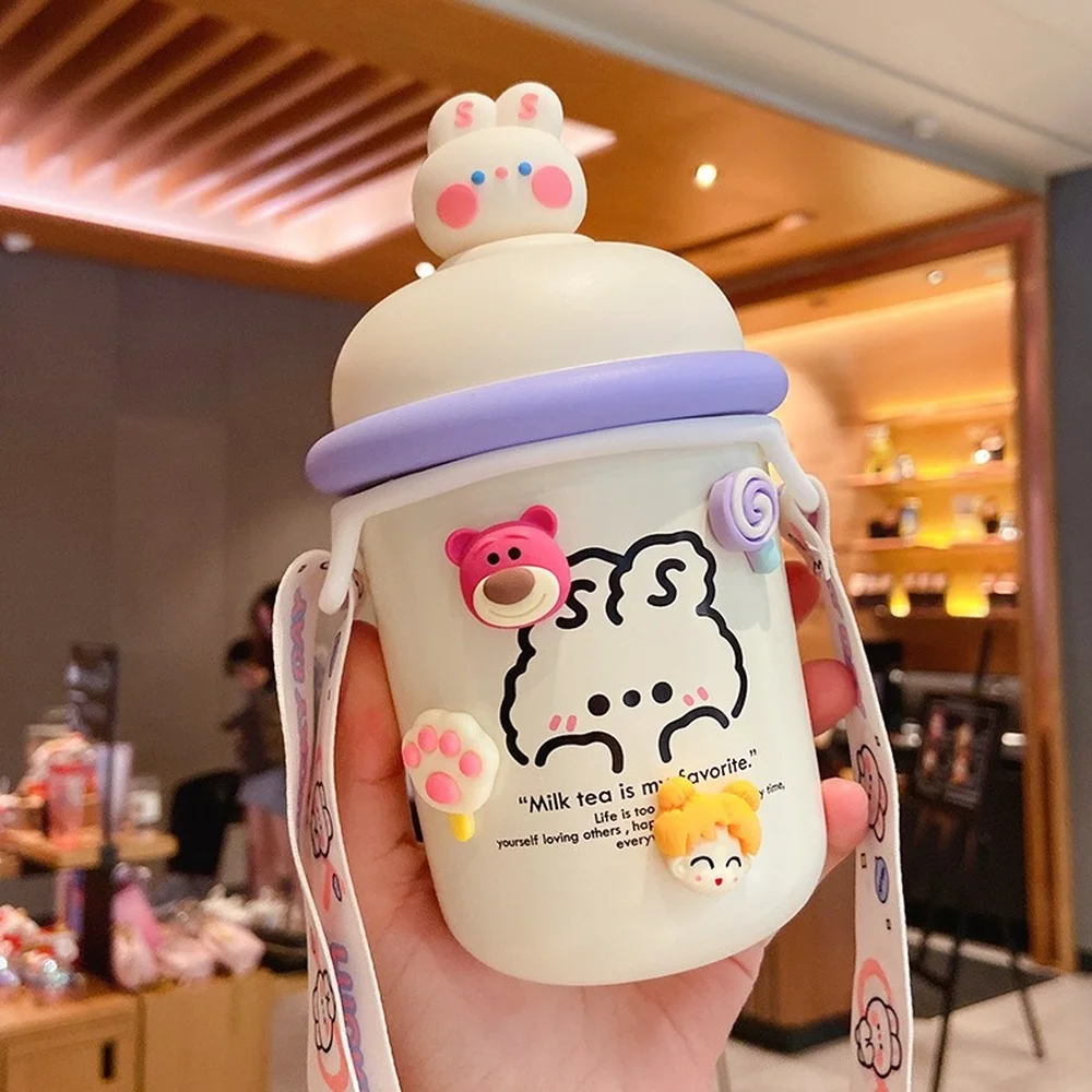 Children's thermos cup 316 stainless steel ins style cute creative bouncing  cup female belly cup student