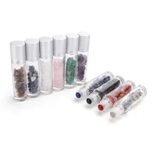 

10pcs Gemstone Essential Oil Bottles Refillable Roll-On Roller Storage Bottle Healing Crystal Chips Semiprecious Stones Bottle