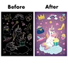 9Pcs Magic Rainbow Color Scratch Art Painting Paper Card Kit Cartoon Dinosaur Unicorn Drawing Board Kids DIY Educational Toys 5