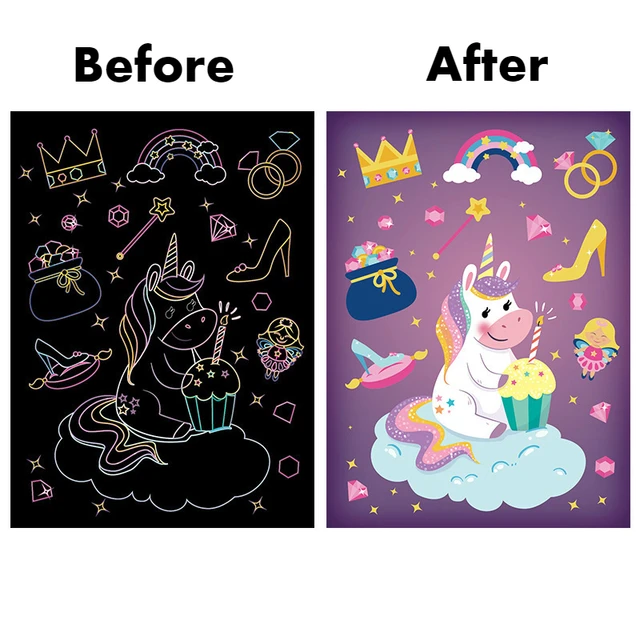9Pcs Magic Rainbow Color Scratch Art Painting Paper Card Kit Cartoon Dinosaur Unicorn Drawing Board Kids DIY Educational Toys 5