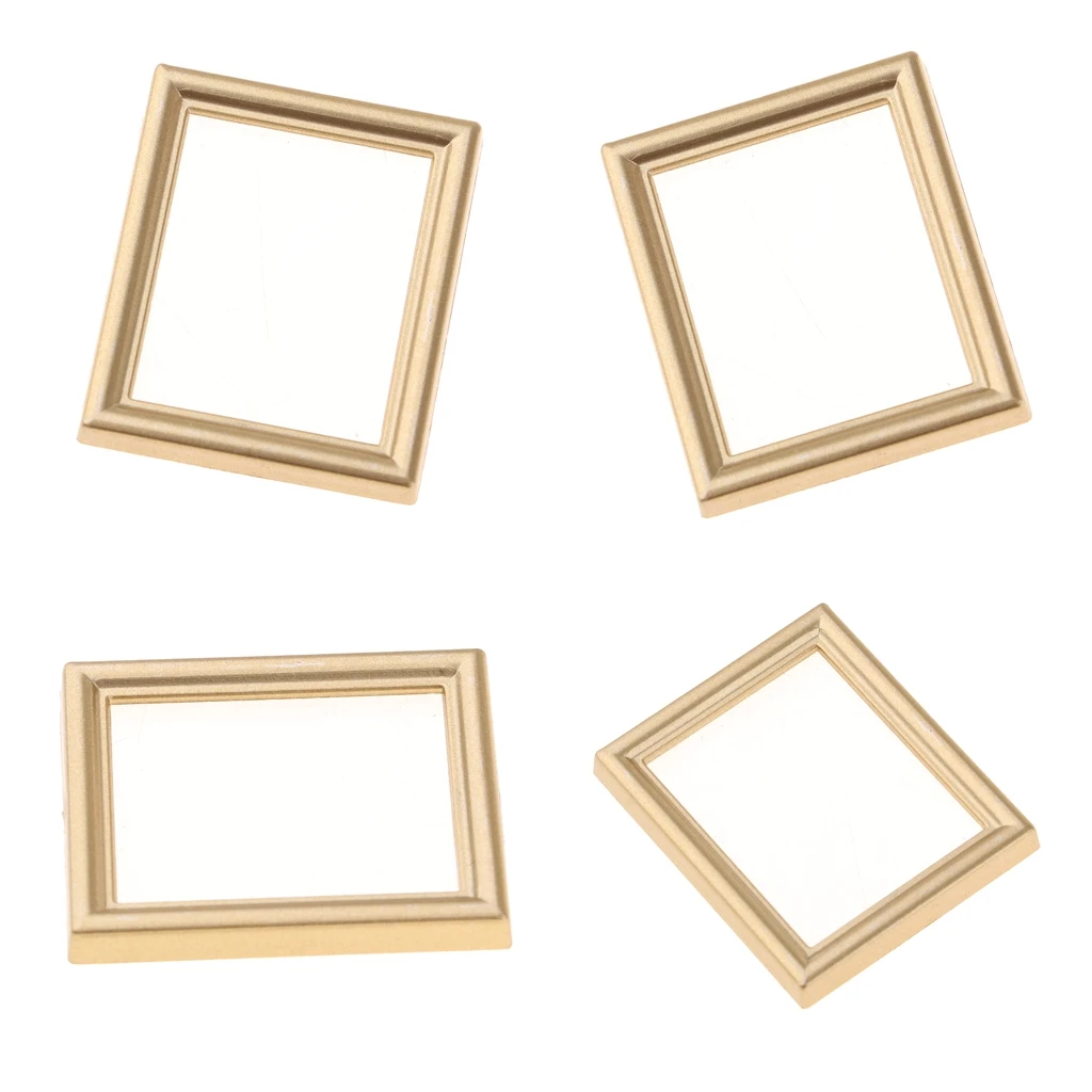 pack 4 Retro Dollhouse Photo Frames 1/12 Photo Frame Miniature Empty Painting Frames for Dolls House Room Furniture Deco