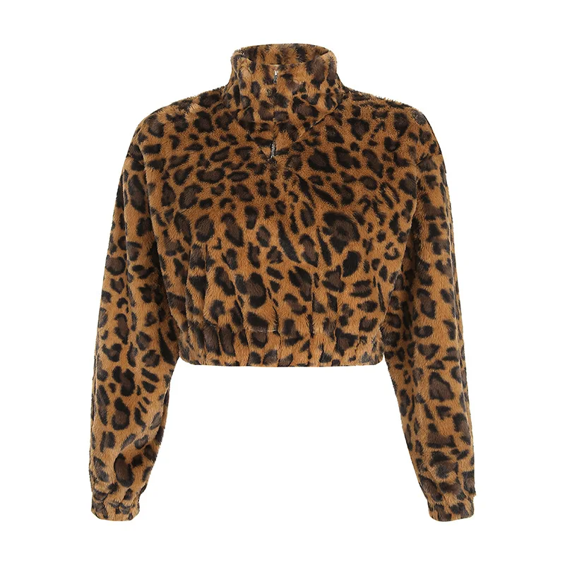 ArtSu, Зимний пуловер с капюшоном, Леопардовый укороченный Топ с длинным рукавом, женские толстовки с капюшоном на молнии, теплая уличная одежда ASHO20425