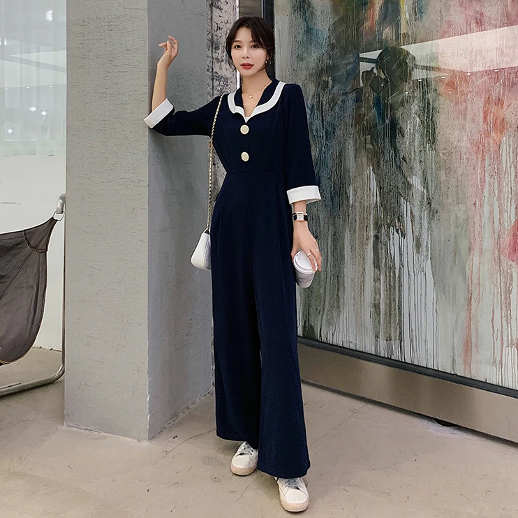 Women New Three-quarter Sleeve Wide Leg Pants Jumpsuits Loose Casual Straight Trouser Overalls Rompers Womens Jumpsuit 2020 Women New Three-quarter Sleeve Wide Leg Pants Jumpsuits Loose Casual Straight Trouser Overalls Rompers Womens Jumpsuit 2020