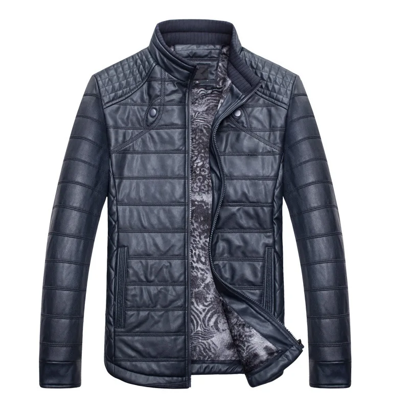 Men's PU Leather AliExpress Hot Selling Machine Line Plaid plus Velvet Soft Leather Jacket Motorcycle Jacket Men's