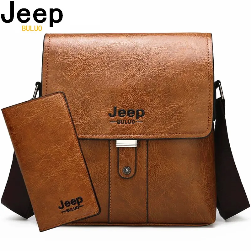 Мужской комплект сумка на плечо jeep buluo цвет хаки портфель и кошелек из