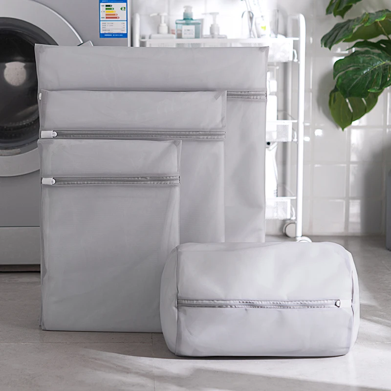 

Grey Fine Mesh Laundry Bag Auto Locked Zipper Delicate Wash Bag Lingerie Washing Bag for Travel Storage Organization