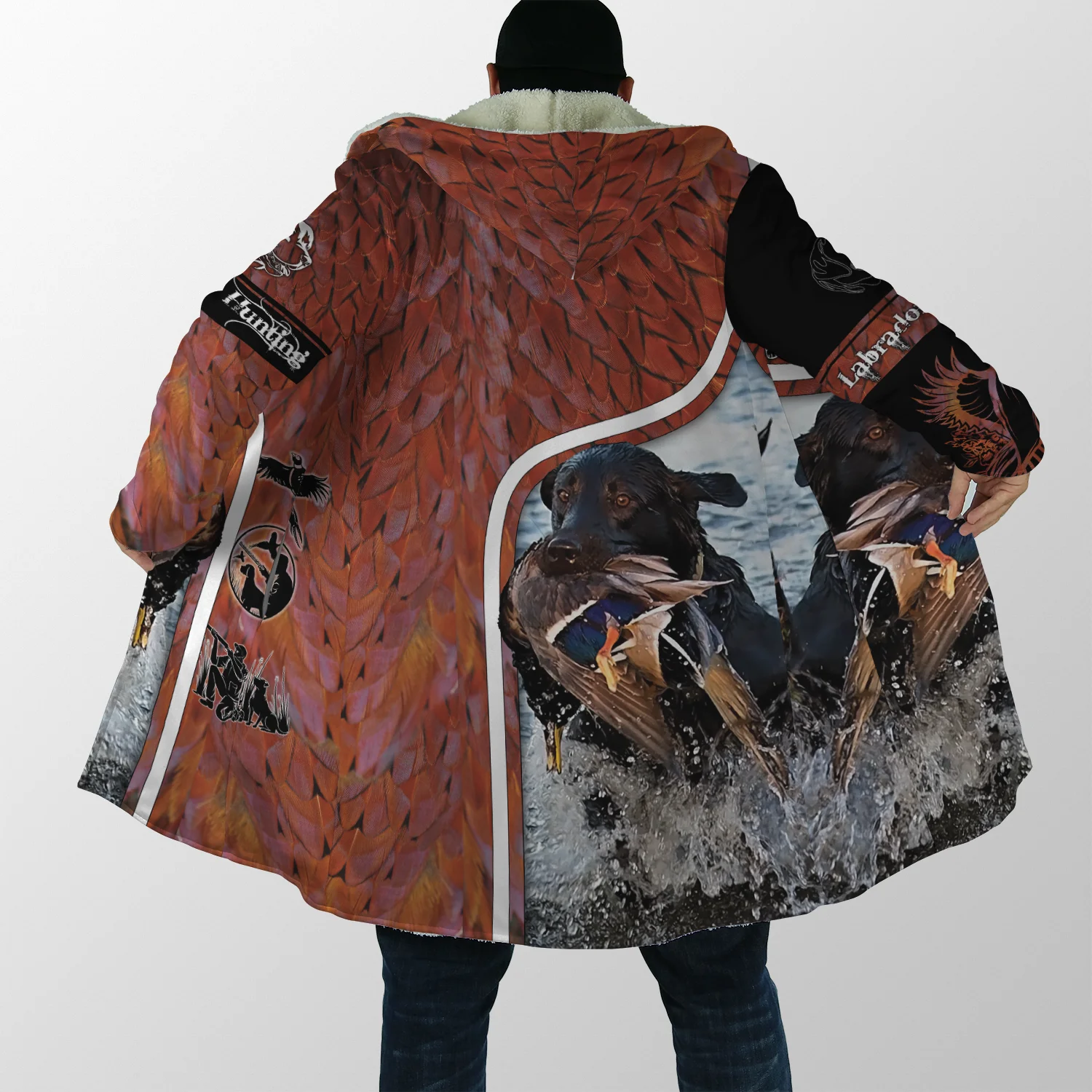 2021 Winter Fashion Mens cloak Labrador/Pheasant  Hunting 3D Printing Thick Fleece Hood cloak Unisex Casual Warm Cape coat DP10