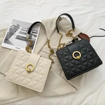 

Retro Lattice Pattern PU Leather Women Crossbody Bags Fashion Chain Pure Color Female Simple Shoulder Messenger Bags