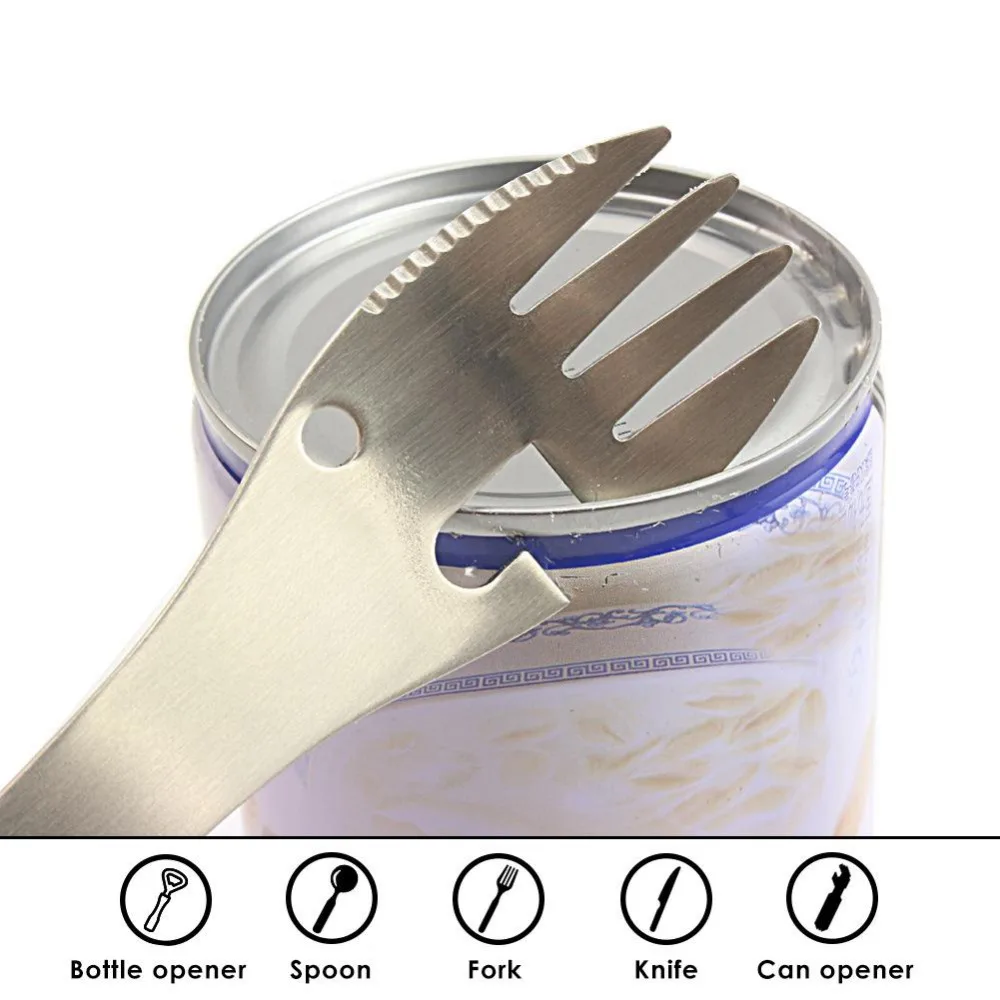 Многофункциональный Открытый инструменты из нержавеющей стали кемпинг выживания комплект EDC практичная Вилка Нож Ложка бутылка/консервный нож