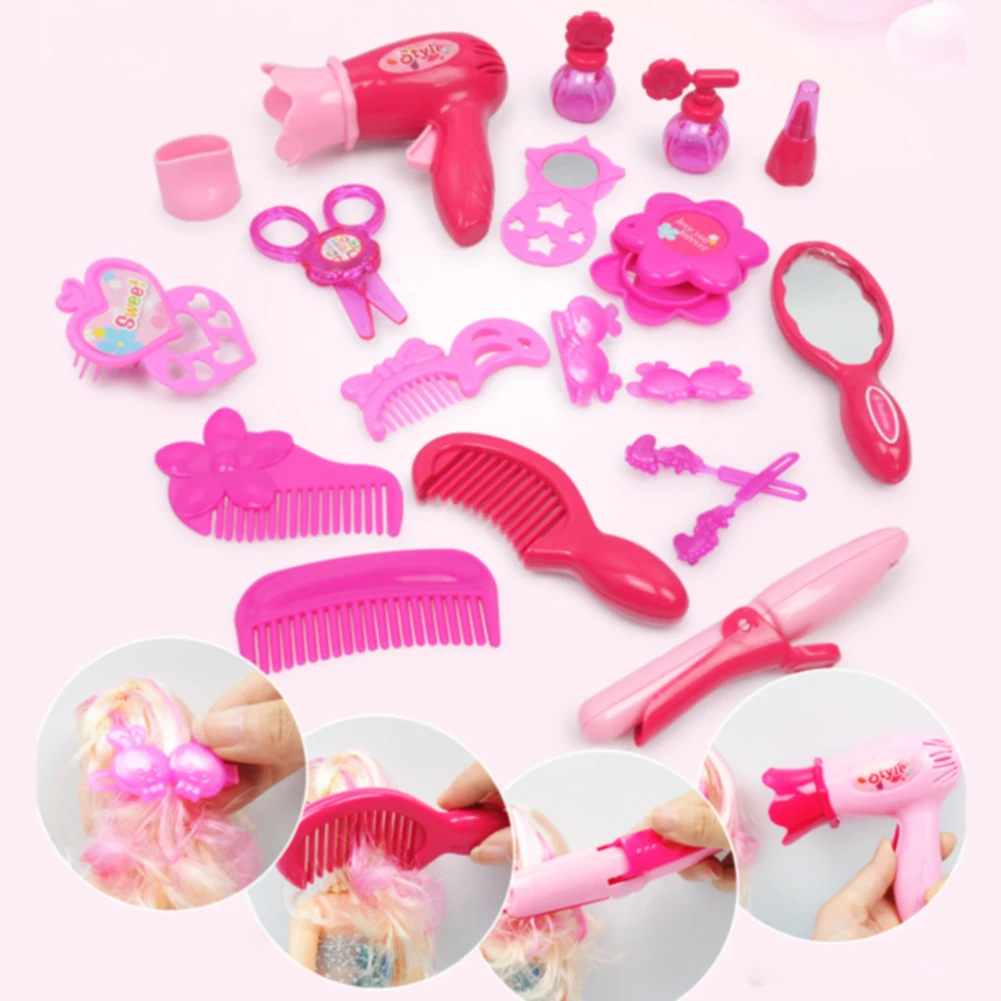 

Dressing Room Girls Jewelry Pretend Play Fashion Cosmetics Kit Toys Children Home Hairdressing Simulation Hair Dryer For Kids