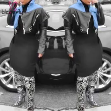 Женское пальто из искусственной кожи с отложным воротником на молнии, топ с длинными рукавами и поясом, лоскутное джинсовое пальто, осенняя сексуальная модная новинка