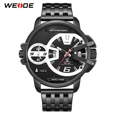 UV1702B-1C WEIDE часы с цифровым дисплеем кварцевый механизм Авто Дата Бизнес черный циферблат наручные часы водонепроницаемые часы Военные Relogio Masculino - Цвет: UV1702B-1C