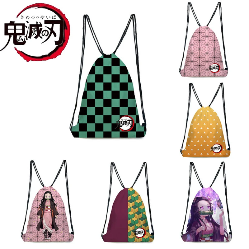 Anime Demon Slayer Kimetsu No Yaiba Tomioka Giyuu Drawstring Bag Teenage Girl Boys Fashion Storage Backpack Travel Bags Gift sexy cosplay