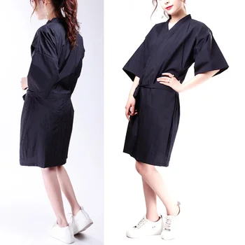 

Salon Client Gown Robes Cape Hair Salon Hair Cutting Smock for Clients Kimono Style (Black)