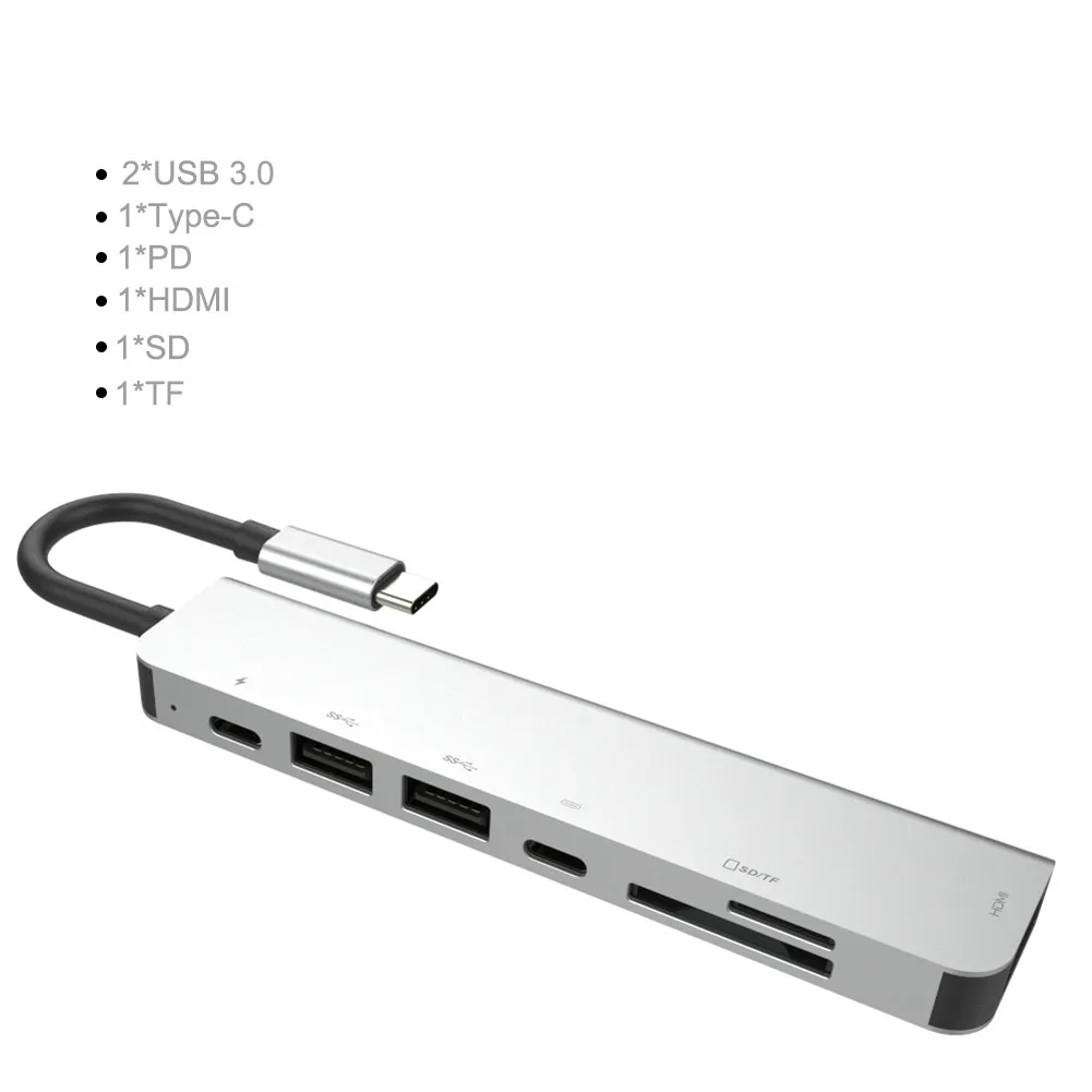 BKSCY USB C концентратор type c-HDMI RJ45 Ethernet несколько портов USB 3,0 концентратор type c PD адаптер питания для MacBook Pro док-станция USB-C хаб - Цвет: 7 in 1 USB C HUB