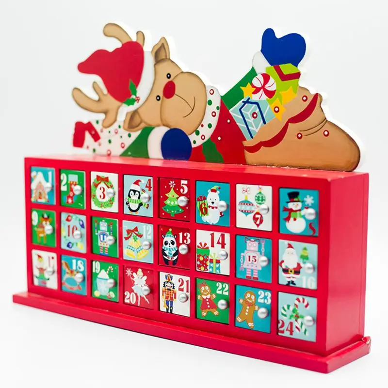 Christmas Wooden Painted Elk Countdown Advent Calendar Christmas Storage Box