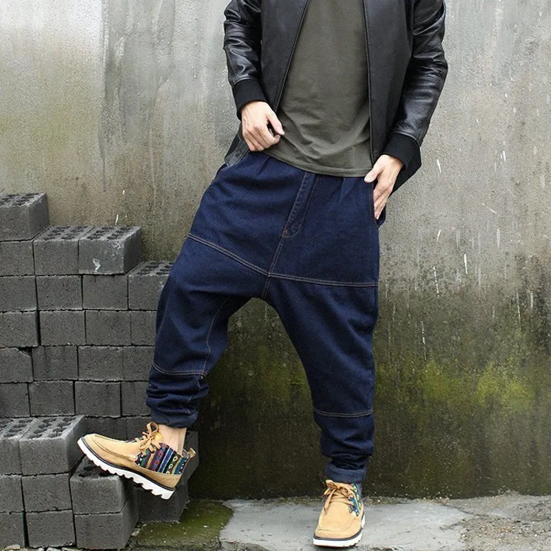 Хип хоп корейские мужские длинные джинсовые шаровары свободного кроя размера