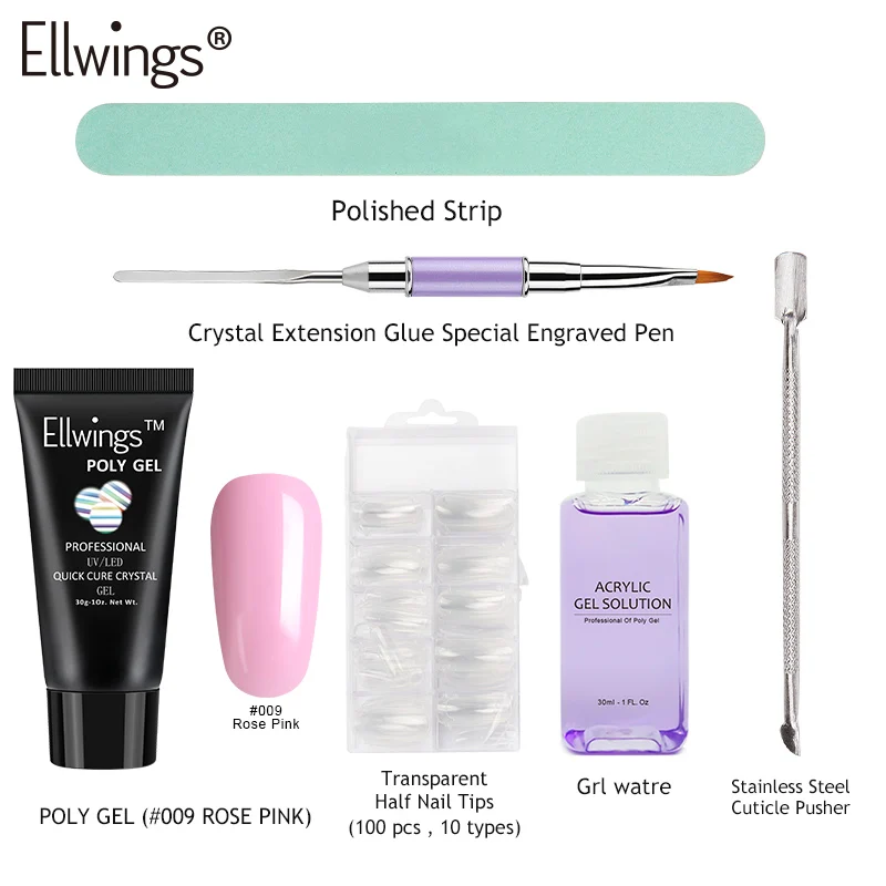 poly gel set 009 Ellwings 6 цветов полигель для наращивания ногтей гель лак набор полигель быстрое наращивание ногтей Твердый гель камуфляж УФ светодиодный лак - Цвет: poly gel set 009