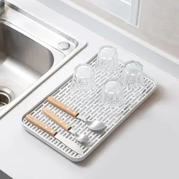 

4 Sizes Double Layers Tableware Draining Tray Plastic Rectangular Storage Rack Kitchen Tea Tray Household Fruit Tray