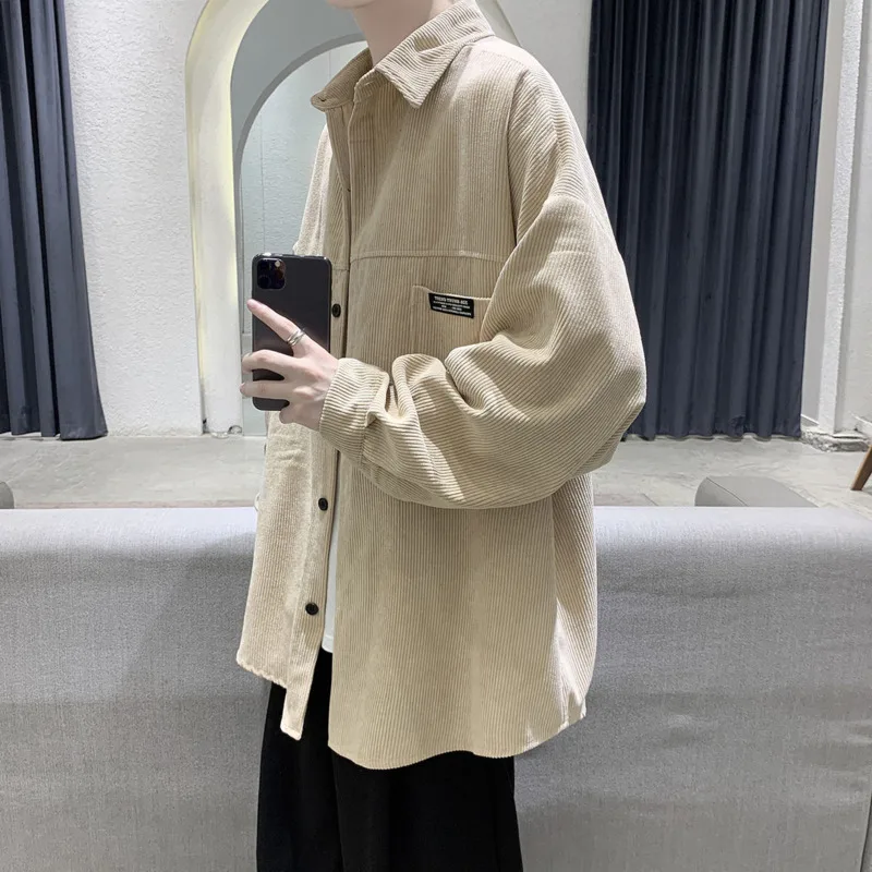 

Autumn Corduroy Shirt Men's Fashion Solid Color Retro Casual Shirt Men Streetwear Loose Korean Long-sleeved Shirts Mens M-2XL
