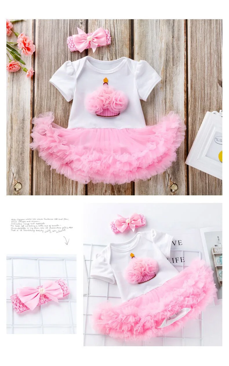 new born baby dress princess lace birthday party dress baby girl baptism dresses headband pink rose newborn tutu dress 1 year