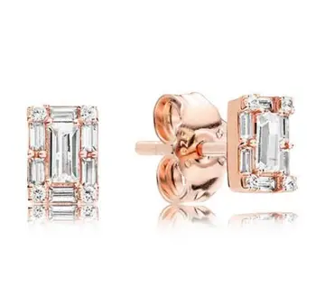 

Genuine 925 Sterling Silver Earring Women Rose Luminous With Crystal Stud Earrings For Women Wedding Gift Fashion Jewelry