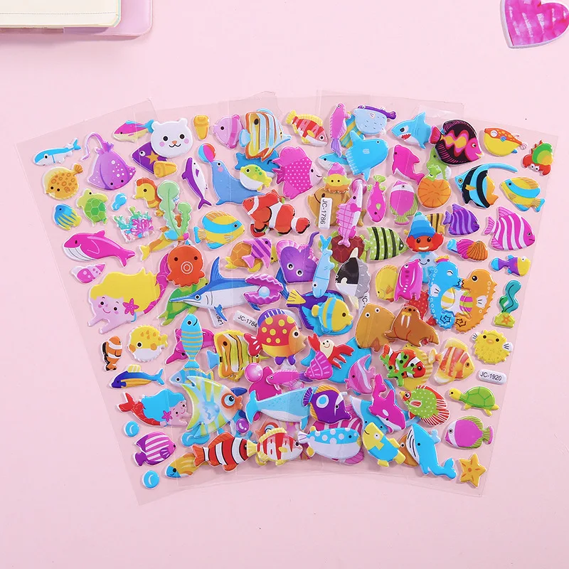 10 sheets Cute Kids 3D Puffy Stickers Animals Cars Cartoon Ocean Fish Boys Gift School Teacher Reward Scrapbooking Toy New - Цвет: fish