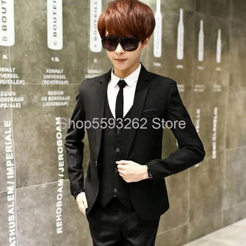 

2020 new men's casual slim suit set 3-piece vest casual pants wedding tooling suit