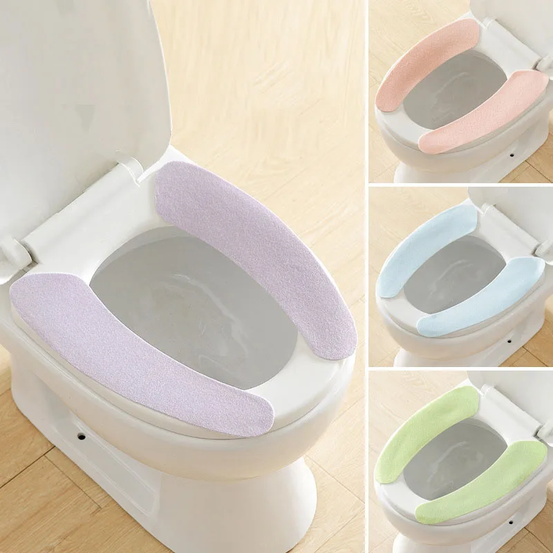 

2Pcs Toilet Mat Thick Velvet Cushion WC Home Stickers Circle paste universal Washable Bathroom Accessories Toilet Cover