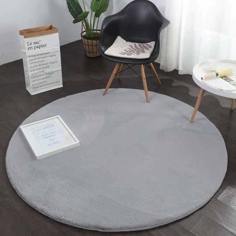 Thickened Rabbit Fur Round Carpet For Living Bedroom Home Decor Solid Color Rug Coffee Table Foot Mats White Fluffy Plush Carpet